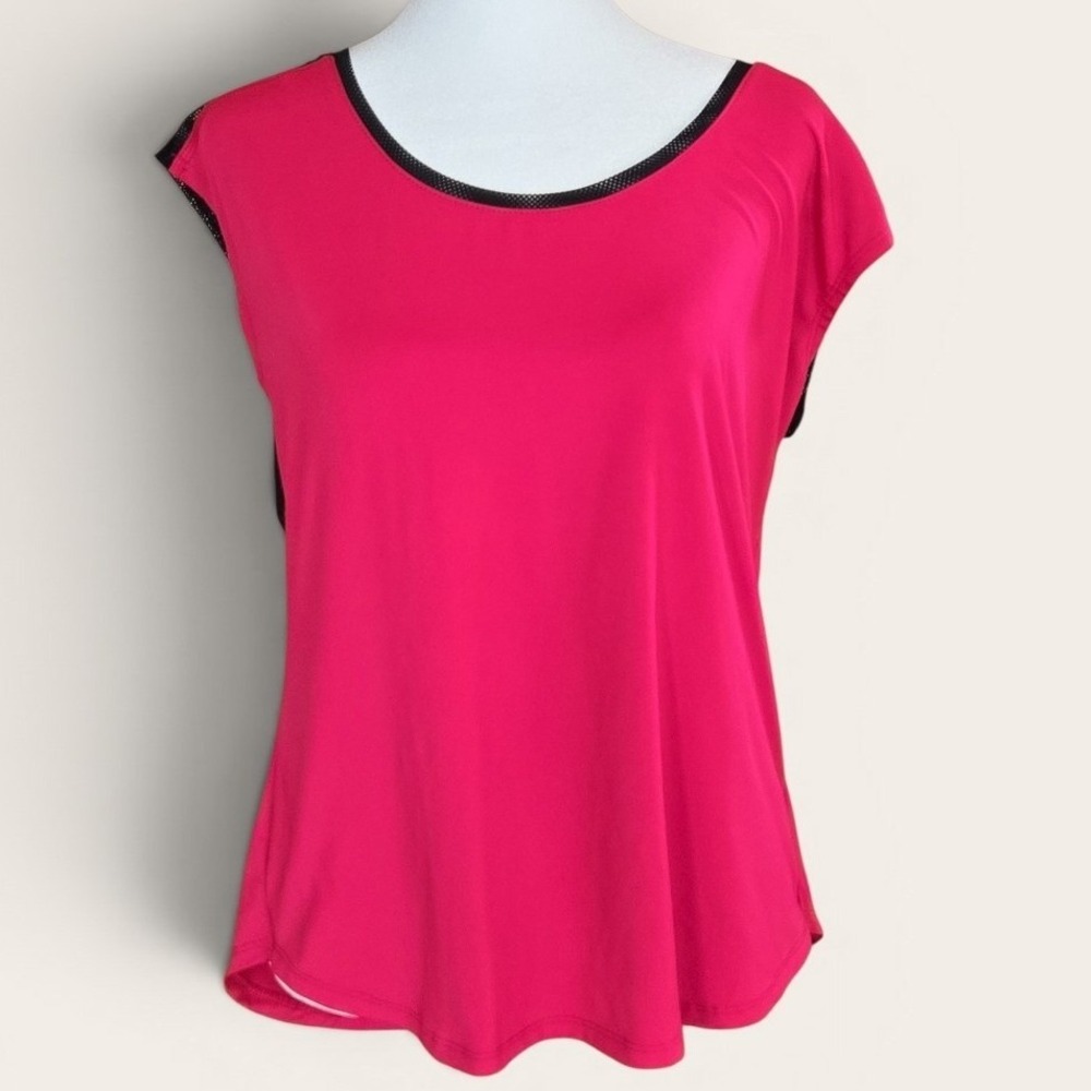 Fabletics Vanessa Womens Pink Activewear Top Black Mesh Back Gym Shirt